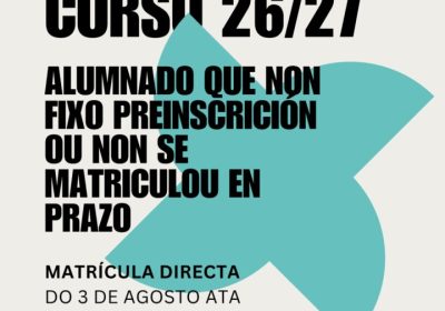Cartel da matrícula do curso 2026/27 da Sección de Cee da Escola Oficial de Idiomas da Coruña