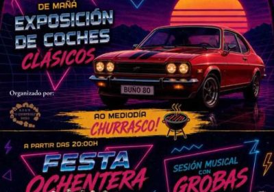 Cartel de la jornada ochentera en el Parque García Alén de Buño, el 11 de julio de 2026