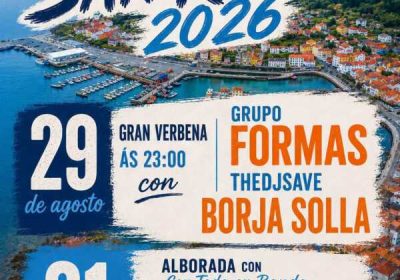Cartel de las Festas de San Ramón 2026 en Camariñas, con programación del 29 y 31 de agosto.
