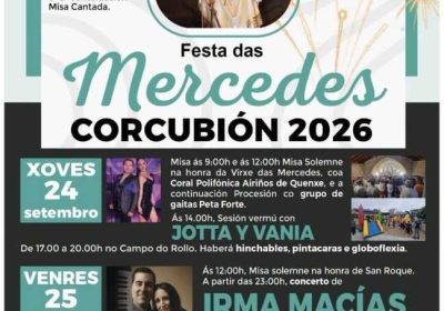 Cartel de la Festa das Mercedes de Corcubión 2026, con programación del 24 y 25 de septiembre