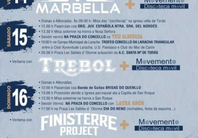Cartel das Festas da Laracha 2026, do 14 ao 17 de agosto, coa programación musical, tradicional e familiar