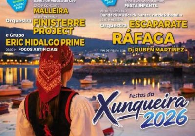 Cartel de las Fiestas de A Xunqueira 2026 en Cee, del 13 al 16 de agosto