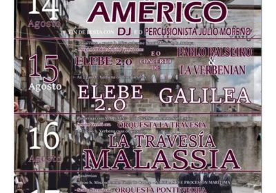 Cartel de las Fiestas de Agosto de Laxe 2026, del 14 al 17 de agosto, con actuaciones musicales y actos religiosos