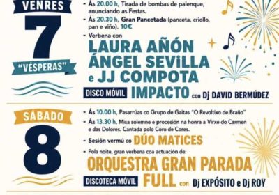 Cartel de las Festas do Sacramento de Nemeño 2026, con pancetada, música, procesiones y verbenas del 7 al 9 de agosto