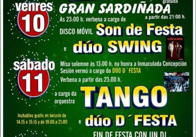 Cartel de las fiestas de Soesto en Laxe, del 10 al 12 de julio de 2026, con gran sardinada, verbenas, misa solemne, pasarrúas e hinchables.