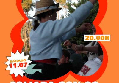 Cartel de la foliada con Os Catro de Santa Bieita en Lagomar Camping