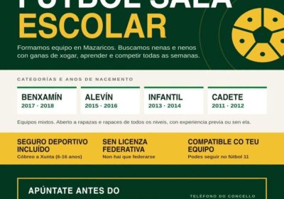 Cartel de fútbol sala escolar do Mazaricos Club de Fútbol para a tempada 2026/2027