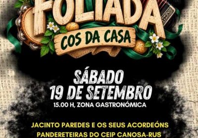 Cartel da Gran Foliada Cos da Casa na XLIV Festa da Pataca de Coristanco, sábado 19 de setembro ás 15:00 h