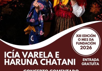 Cartel do concerto comentado de Icía Varela e Haruna Chatani na Casa da Cultura de Cee o 24 de outubro de 2026