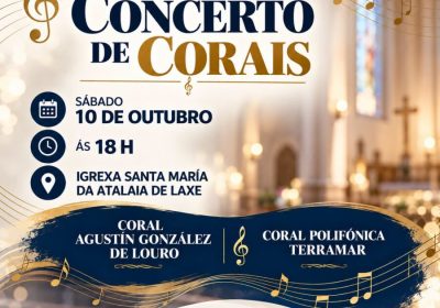 Cartel del II Concerto de Corais en Laxe, el 10 de octubre en la iglesia de Santa María da Atalaia