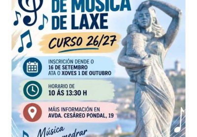 Cartel de inscripción para el curso 2026/2027 de la Escola Municipal de Música de Laxe