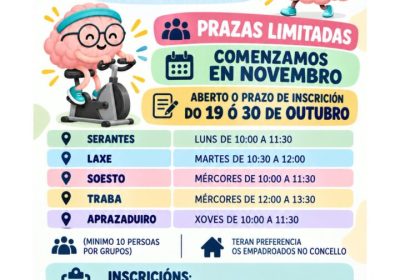 Cartel Ximnasio da Mente en Laxe: inscrición do 19 ao 30 de outubro de 2026 para maiores de 60 anos