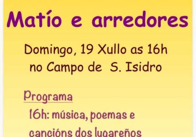 Cartel de la IV Xuntanza dos Veciños de Matío e arredores, con música, poemas, canciones y café de puchero