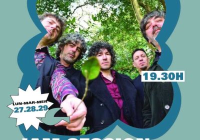 Cartel de la jam session de Jorge Lorre & Friends en Camping Lago-Mar, en Lago, Muxía
