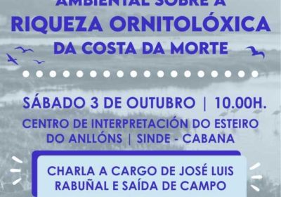 Cartel de la jornada de divulgación ambiental sobre la riqueza ornitológica de la Costa da Morte en Cabana