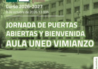 Cartel de la Jornada de Puertas Abiertas y Bienvenida del Aula UNED Vimianzo, 8 de octubre de 2026