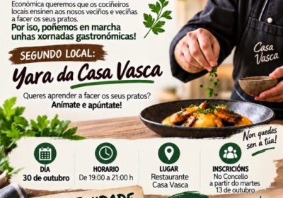 Cartel da segunda xornada gastronómica con Yara en Casa da Vasca, Malpica, 30 de outubro de 2026