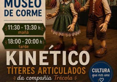 Cartel de Kinetico, exposición de títeres articulados de la compañía Trécola en el Museo de Corme