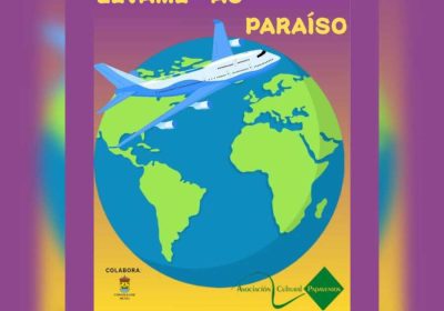 Cartel de la obra de teatro Lévame ao Paraíso de Andaravía Teatro en el Salón do Voluntariado de Muxía