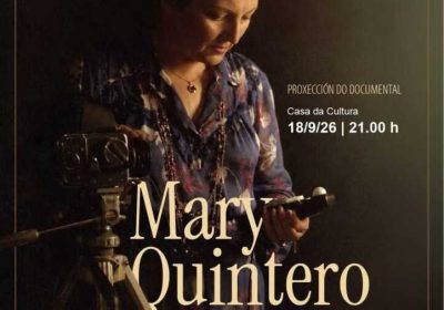 Cartel de la proyección del documental Mary Quintero, más de 90 años de creatividad, en Vimianzo, 18 de septiembre de 2026
