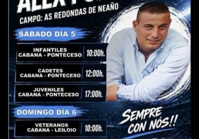 Cartel del Memorial Álex Pombo en el campo As Redondas de Neaño, Cabana de Bergantiños