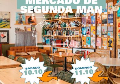 Cartel del Mercado de segunda mano en Camping Lago-Mar, Muxía
