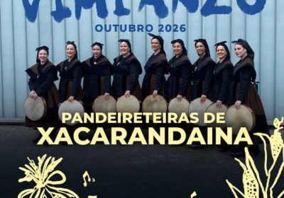 Cartel de Muiñada Vimianzo 2026 con las Pandeireteiras de Xacarandaina, 16 y 17 de octubre de 2026