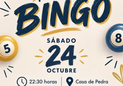 Cartel da Noite de Bingo en Camariñas, sábado 24 de outubro ás 22:30 na Casa de Pedra.