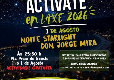 Cartel de la Noche Starlight en la playa de Soesto, Laxe, el 1 de agosto de 2026 con Jorge Mira
