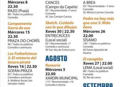 Cartel de las Noites de Cine 2026 en Carballo, con proyecciones al aire libre en julio, agosto y septiembre