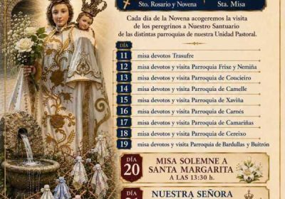 Cartel de la novena y celebración de Nuestra Señora de Aránzazu, la Santiña do Espiño de Trasufre, en Muxía