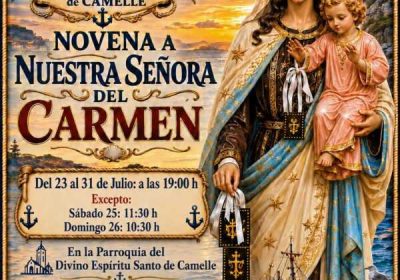 Cartel de la Novena a Nuestra Señora del Carmen en la Parroquia del Divino Espíritu Santo de Camelle