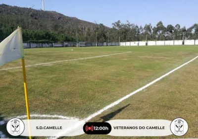 Cartel del partido amistoso entre S.D. Camelle y Veteranos do Camelle en el Campo de Fútbol O Rodeiro, 22 de agosto de 2026