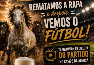 Cartel de la retransmisión en directo de un partido de fútbol el 19 de julio de 2026 en el Campo da Areosa, Vimianzo
