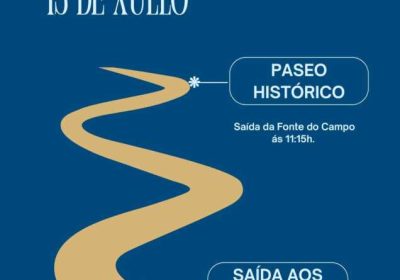 Cartel de los paseos históricos de Corme 2026, el 15 de julio, con salidas desde la Fonte do Campo