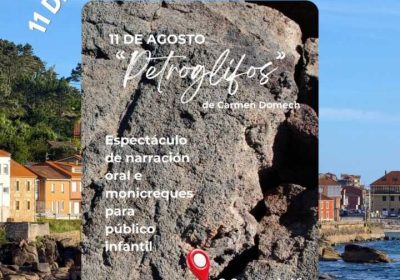 Cartel de Petróglifos, espectáculo infantil de narración oral y títeres de Carmen Domech en O Campo do Viso