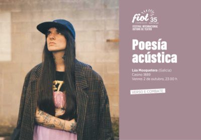 Cartel de Poesía acústica, de Lúa Mosquetera, no FIOT 2026 de Carballo