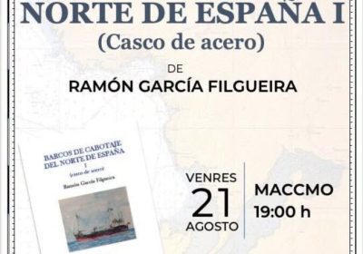 Cartel da presentación do libro Barcos de cabotaje del norte de España I, de Ramón García Filgueira, no MACCMO de Corme