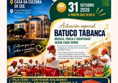 Cartel do primeiro aniversario de Nanian Internacional España en Cee, o 31 de outubro de 2026, coa actuación de Batuco Tabanca.