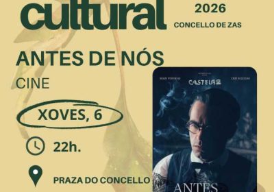 Cartel da proxección de Antes de nós na Semana Cultural de Zas 2026
