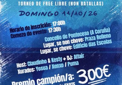 Cartel Puro Free Ponteceso do 11 de outubro de 2026, torneo de freestyle libre