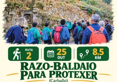 Razo-Baldaio para Protexer: andaina de 8,5 km en Carballo o 25 de outubro de 2026, XV Outono en Marcha.