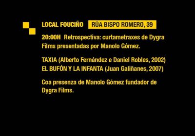 Cartel da retrospectiva de Dygra Films no Local Fouciño de Baio, 22 de outubro de 2026