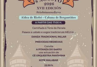 Cartel de la XVII edición de Riobó no Medievo, el 8 de agosto de 2026 en Riobó, Cabana de Bergantiños