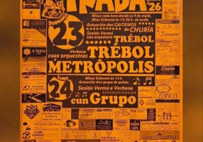 Cartel de la Romaría dos Milagros de Traba, en Laxe, los días 23 y 24 de agosto de 2026