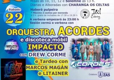 Cartel de la Romaría de San Roque do Monte Mira 2026 en Zas, el 22 de agosto