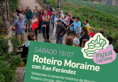 Cartel del Roteiro Moraime con Xan Fernández, una ruta cultural por el conjunto histórico de Moraime