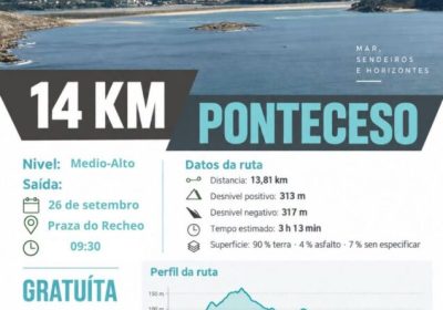 Cartel da andaina de 14 km en Ponteceso do 26 de setembro de 2026