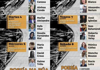 Cartel de la Semana Grande de la Poesía en Cee 2026, con el programa de seis recitales poéticos del 3 al 8 de agosto