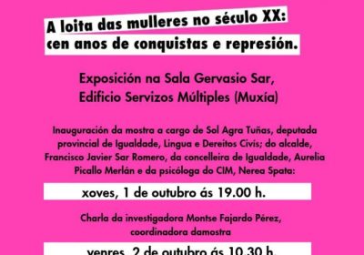 Cartel de Sinaladas: a loita das mulleres no século XX, exposición na Sala Gervasio Sar de Muxía, outubro de 2026.